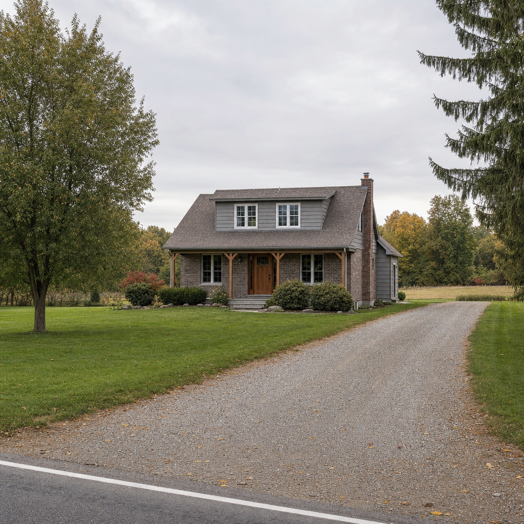 A calm single-family home exterior on a quiet Poinciana street, representing the household size and daily water use that decides how often a septic tank needs pumping